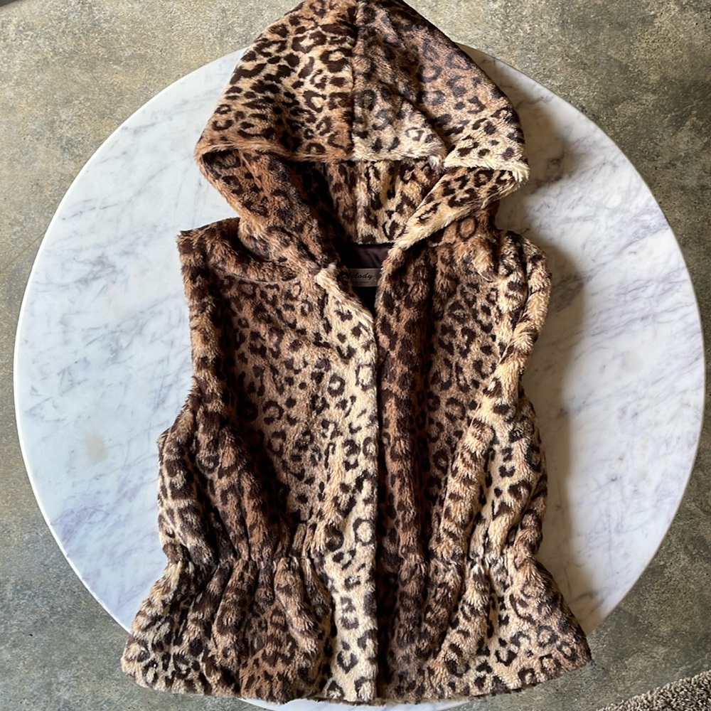 Vintage Fur Peplum Hooded Vest Size Small/Medium